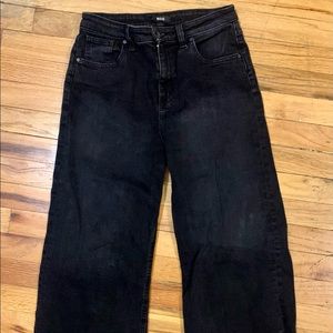 High waist wide leg black jeans